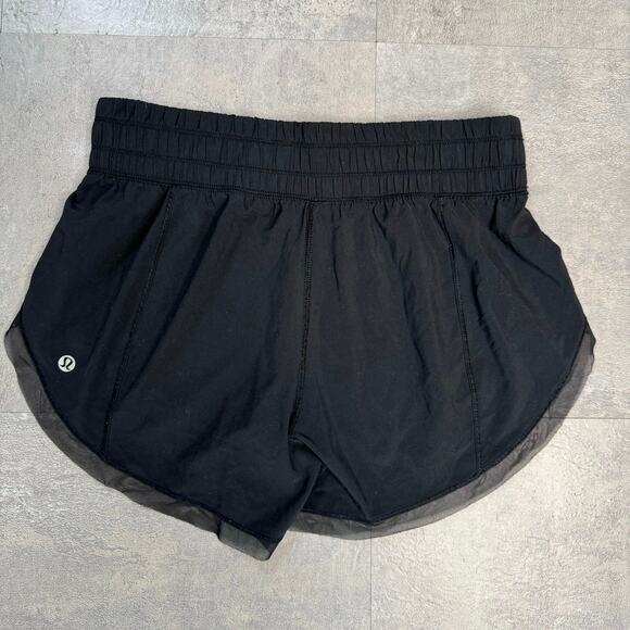 Lululemon Black Anew Running Shorts Womens Sz 4 Elastic Waist Mesh Trim Mid Rise - Picture 5 of 8